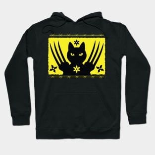 BLACK NINJA SAMURAI CAT WITH LONG SHARP CLAWS AND SHURIKENS T-Shirt Hoodie